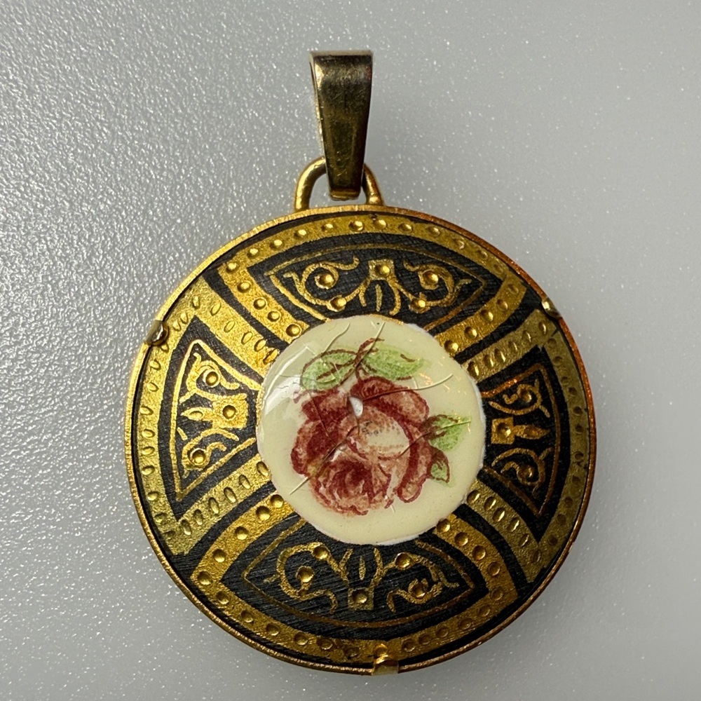 Vintage Gold and Black Rose Pendant